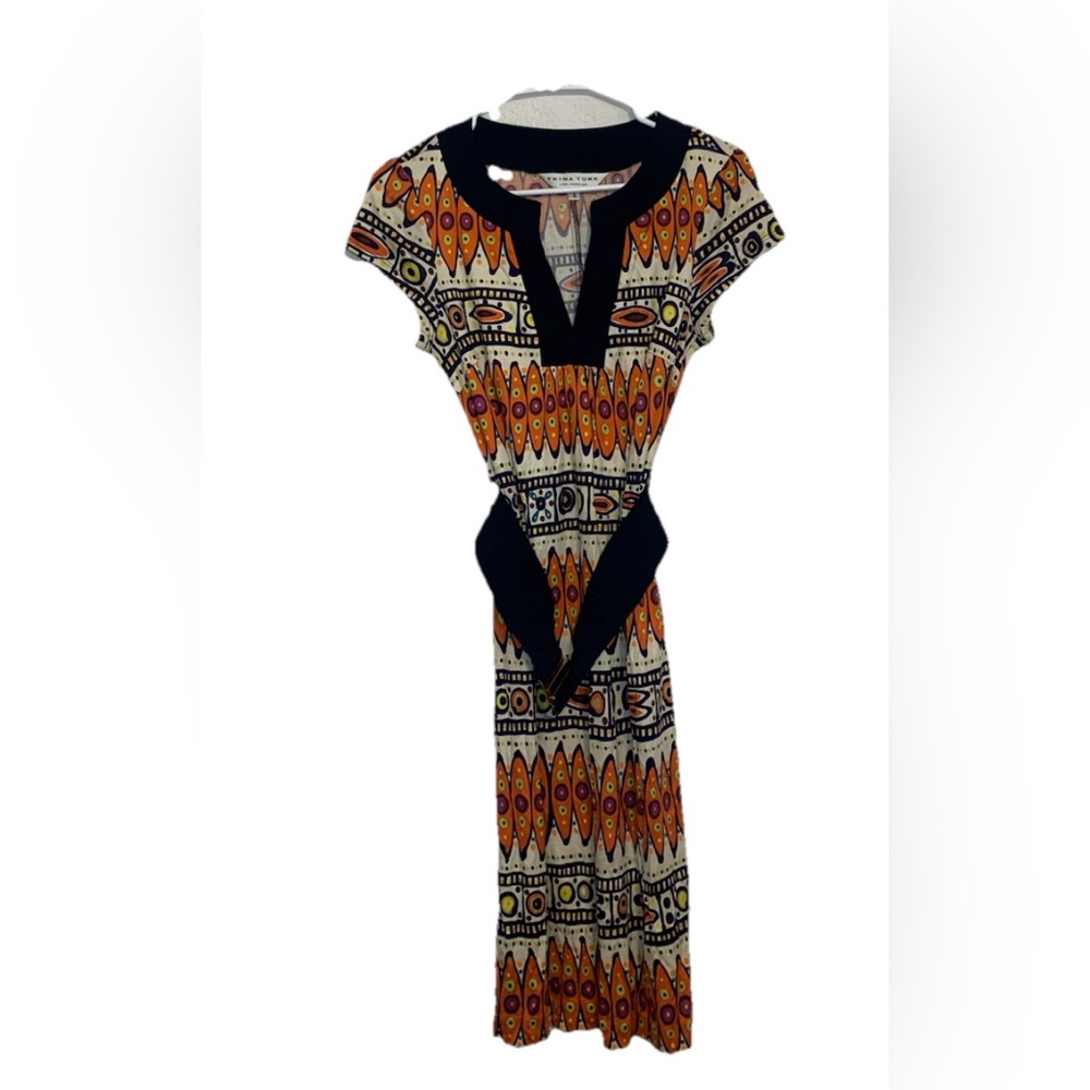 Trina Turk Women's Size 4 Silk Dress Modern Tribal Navy Orange